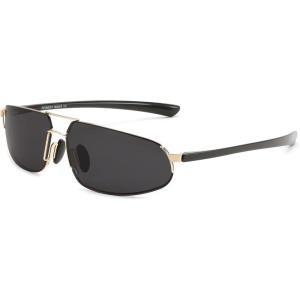 FEISEDY Vintage Sunglasses Men Polarized, Aviator Metal Frame Lightweight, Driving Fishing Running B0057(Polarized Gray Lens Gold Frame 01)