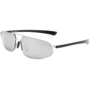FEISEDY Vintage Sunglasses Men Polarized, Aviator Metal Frame Lightweight, Driving Fishing Running B0057(Polarized Silver Lenses Silver Frame 06)
