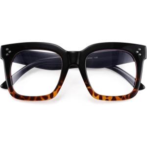 FEISEDY Women Men Blue Light Blocking Glasses Frame Oversized Designer Luxury Square Eyewear B2695-FF(Black Gradient Leopard Frame)