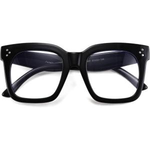 FEISEDY Women Men Blue Light Blocking Glasses Frame Oversized Designer Luxury Square Eyewear B2695-FF(Bright Black Frame)