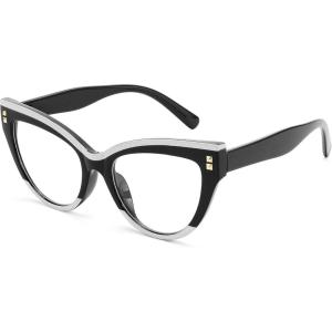 FEISEDY Women Oversized Cat Eye Reading Glasses Vintage Blue Light Blocking Reader Anti Eyestrain B2991(Black & White Frame)
