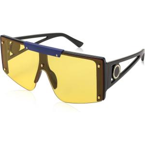 FEISEDY Women Sunglasses, Oversized Square Flat Top Shield Shades for Men B4060(Blac Blue Frame & Yellow Lens)