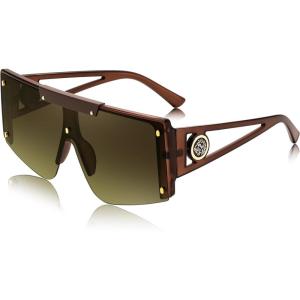 FEISEDY Women Sunglasses, Oversized Square Flat Top Shield Shades for Men B4060(Brown Frame & Gradual Tea Lens)