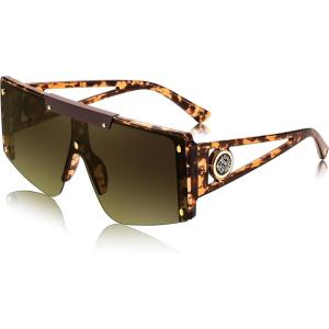FEISEDY Women Sunglasses, Oversized Square Flat Top Shield Shades for Men B4060(Leopard Frame & Gradual Tea Lens)