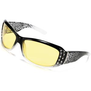 FEISEDY Women Yellow Sunglasses Wrap Around Anti Glare Driving Night Glasses B2547(Black-transparent)