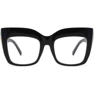 FEISEDY Women’s Square Oversized Blue Light Filtering Reading Glasses B2627(Black)