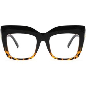 FEISEDY Women’s Square Oversized Blue Light Filtering Reading Glasses B2627(Black-leopard)