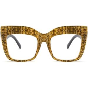 FEISEDY Women’s Square Oversized Blue Light Filtering Reading Glasses B2627(Yellow Grid)