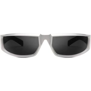 FEISEDY Wrap Around Trendy Sunglasses For Women Men Fashion Futuristic Mirror Shades Punk Sun Glasses B2970(004 Silver | Grey Lens)