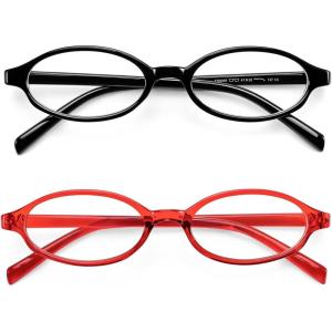 FEISEDY Y2K Retro Oval Blue Light Glasses for Women Fashion Small Face Eyewear Frame 90s Nerd Fake Cosplay Eyeglasses B0258(Black and Red)