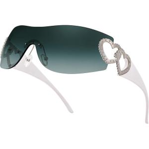 FEISEDY Y2K Rimless Sunglasses Heart for Women Men Around Wrap Fashion Futuristic 2000s Trendy Shield B2981(Gradual Blue)