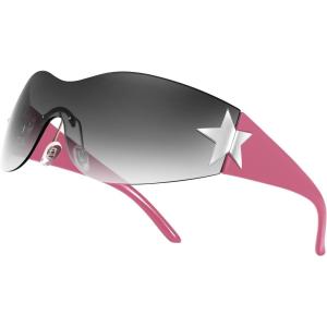 FEISEDY Y2K Sunglasses for Women Men 2000s Fashion Rimless Wrap Around Frameless Star Sun Glasses B9090(Gradient Black)