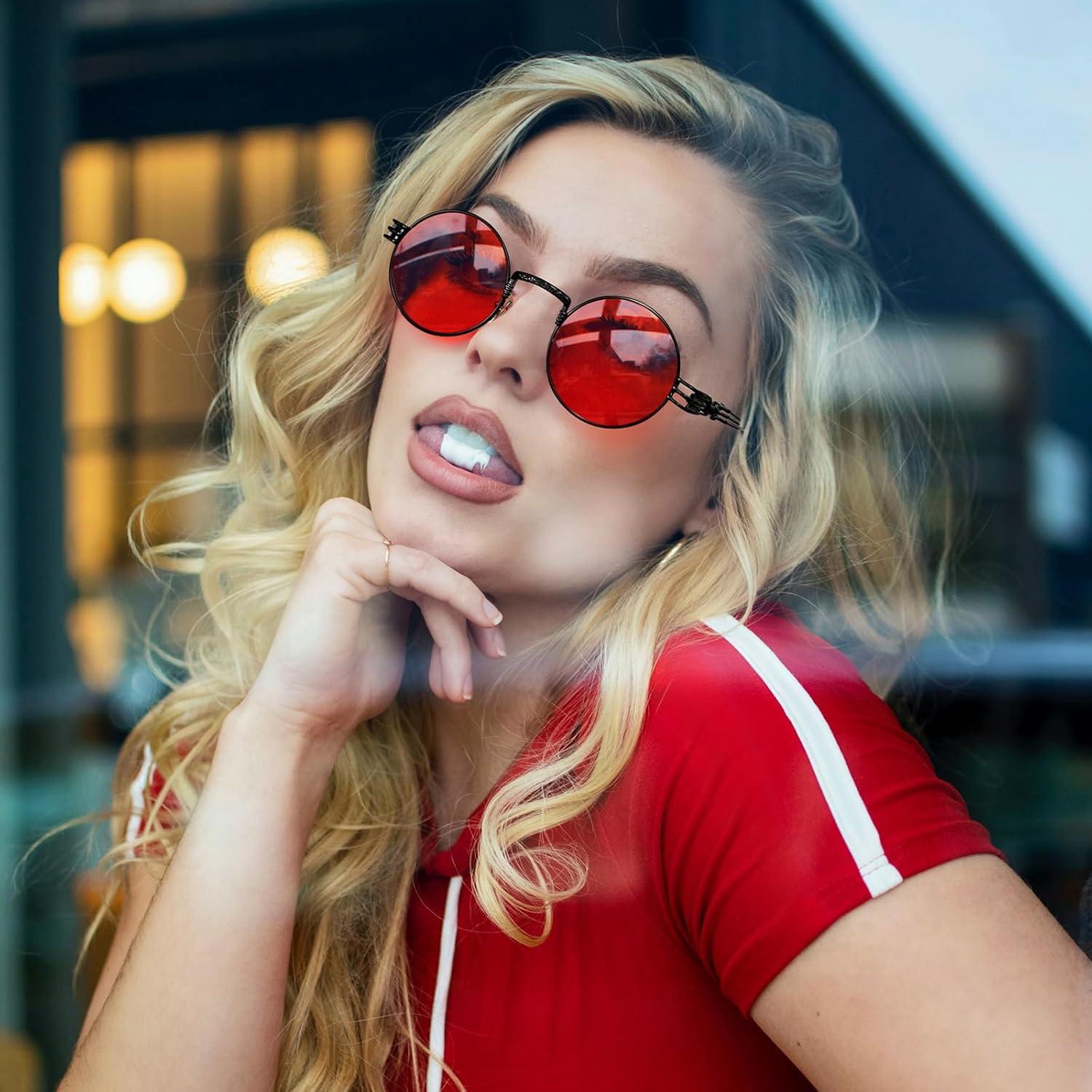 imageFEISEDY Retro Sunglasses Steampunk Men Women Gothic Round Metal Frame Punk Shade B0147