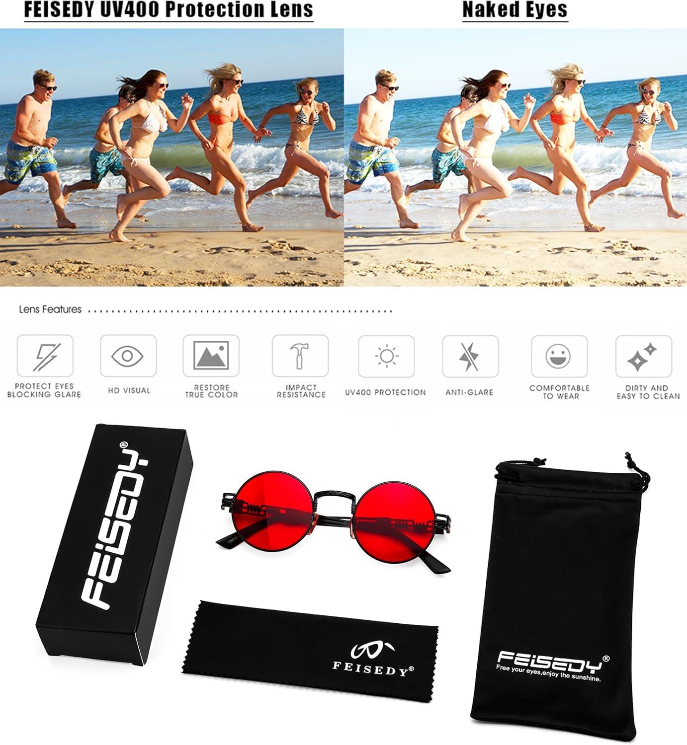 imageFEISEDY Retro Sunglasses Steampunk Men Women Gothic Round Metal Frame Punk Shade B0147