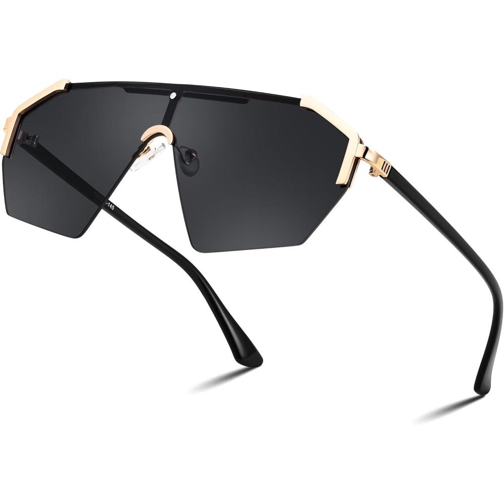 imageFEISEDY Fashion Flat One Piece Oversized Sunglasses Rimless Irregular Stylish Retro Design Shade Women Men B015302 Grey