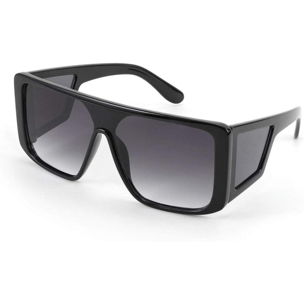 imageFEISEDY Rectangle Oversized Shield Sunglasses for Women Men Futuristic Rectangula Flat Top One Piece Shades B9037Bright BlackGradient Grey Lenses