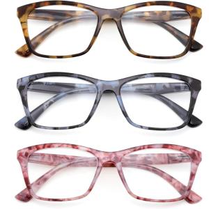 FEISEDY 3 Pack Fashion Rectangular Reading Glasses Men Women, Anti-Blue Light Blocking Lenses with Clear Vision B0368(Multicolor)