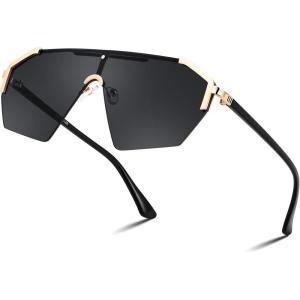 FEISEDY Fashion Flat One Piece Oversized Sunglasses Rimless Irregular Stylish Retro Design Shade Women Men B0153(02 Grey)