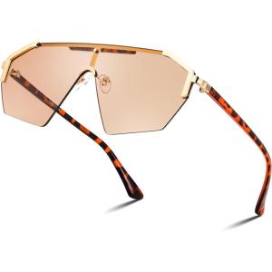 FEISEDY Fashion Flat One Piece Oversized Sunglasses Rimless Irregular Stylish Retro Design Shade Women Men B0153(03 Champagne Pink)