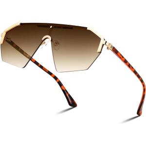 FEISEDY Fashion Flat One Piece Oversized Sunglasses Rimless Irregular Stylish Retro Design Shade Women Men B0153(04 Gradual Tea)