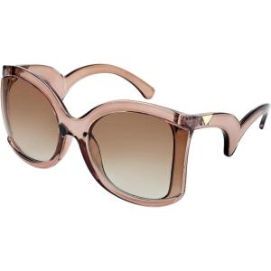 FEISEDY Oversized Square Butterfly Sunglasses Curved Curly Arm Frame Women’s Fashion Shades B4035(Champagne Frame/Gradient Tea Lens)