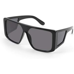 FEISEDY Rectangle Oversized Shield Sunglasses for Women Men Futuristic Rectangula Flat Top One Piece Shades B9037(Bright Black)