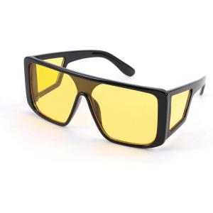 FEISEDY Rectangle Oversized Shield Sunglasses for Women Men Futuristic Rectangula Flat Top One Piece Shades B9037(Bright Black/Yellow Lenses)