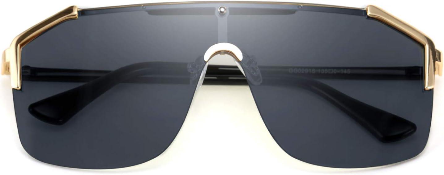 image:imageFEISEDY Classic Siamese One Piece Oversized Sunglasses Nice Rimless Stylish Retro Design for Women Men B263401 Black
