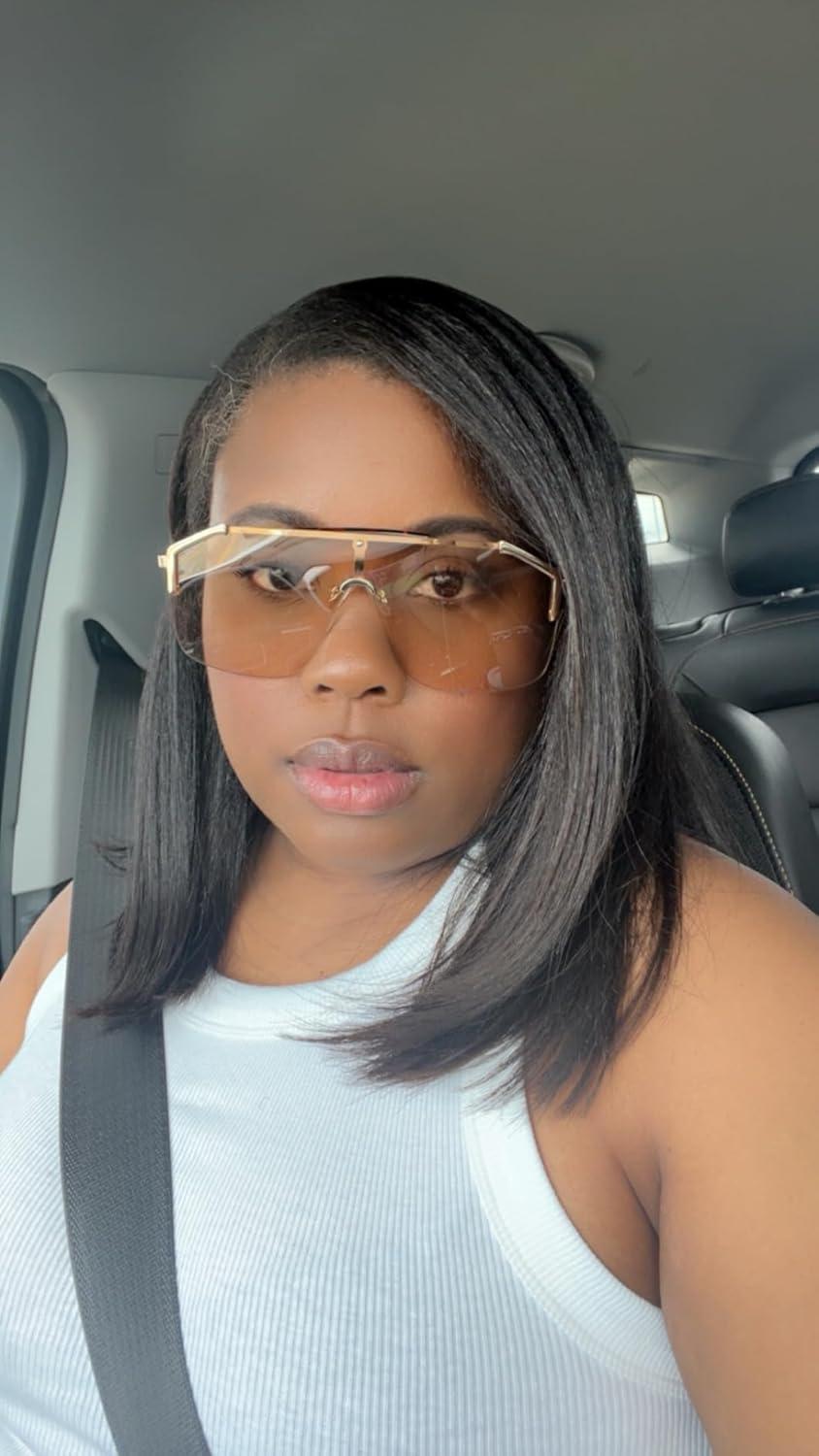 image:imageFEISEDY Classic Siamese One Piece Oversized Sunglasses Nice Rimless Stylish Retro Design for Women Men B263403 Leopardpink