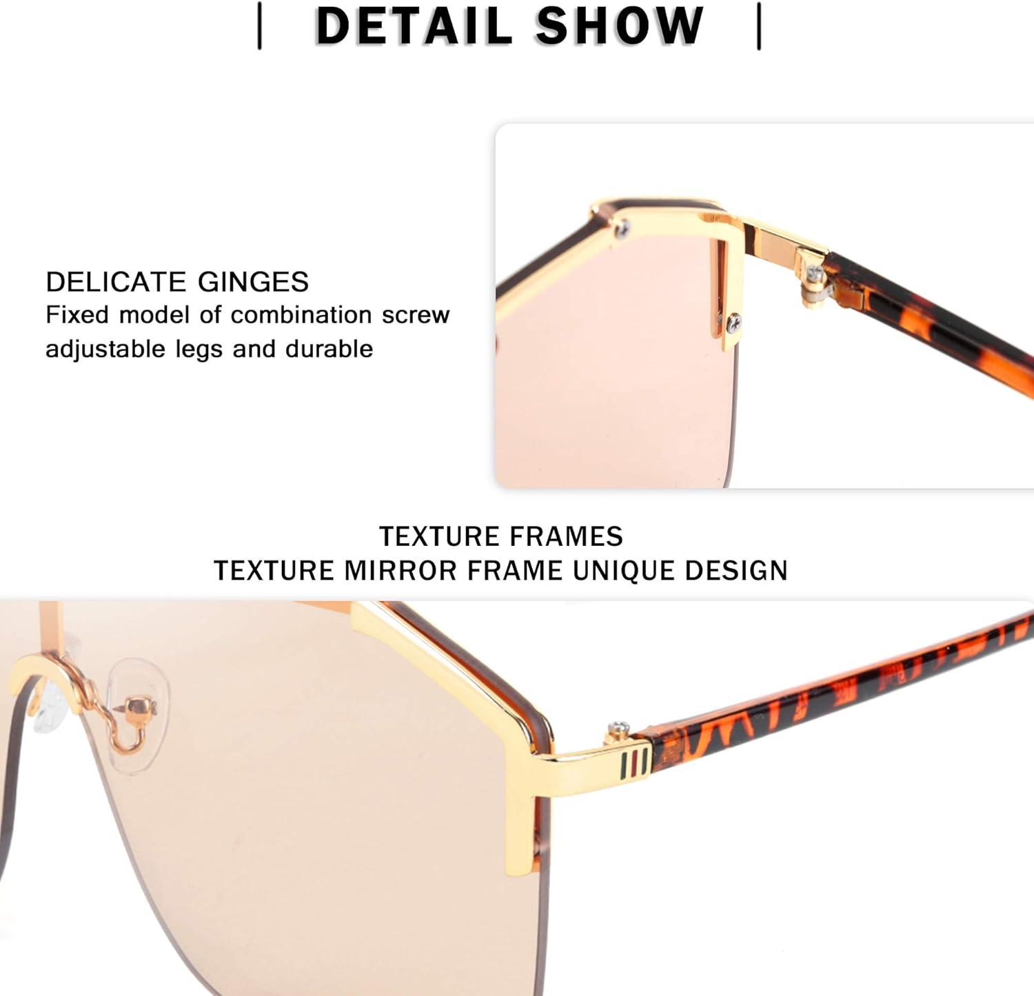 image:imageFEISEDY Classic Siamese One Piece Oversized Sunglasses Nice Rimless Stylish Retro Design for Women Men B263403 Leopardpink