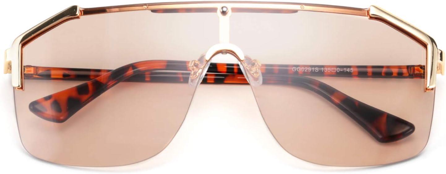 image:imageFEISEDY Classic Siamese One Piece Oversized Sunglasses Nice Rimless Stylish Retro Design for Women Men B263403 Leopardpink