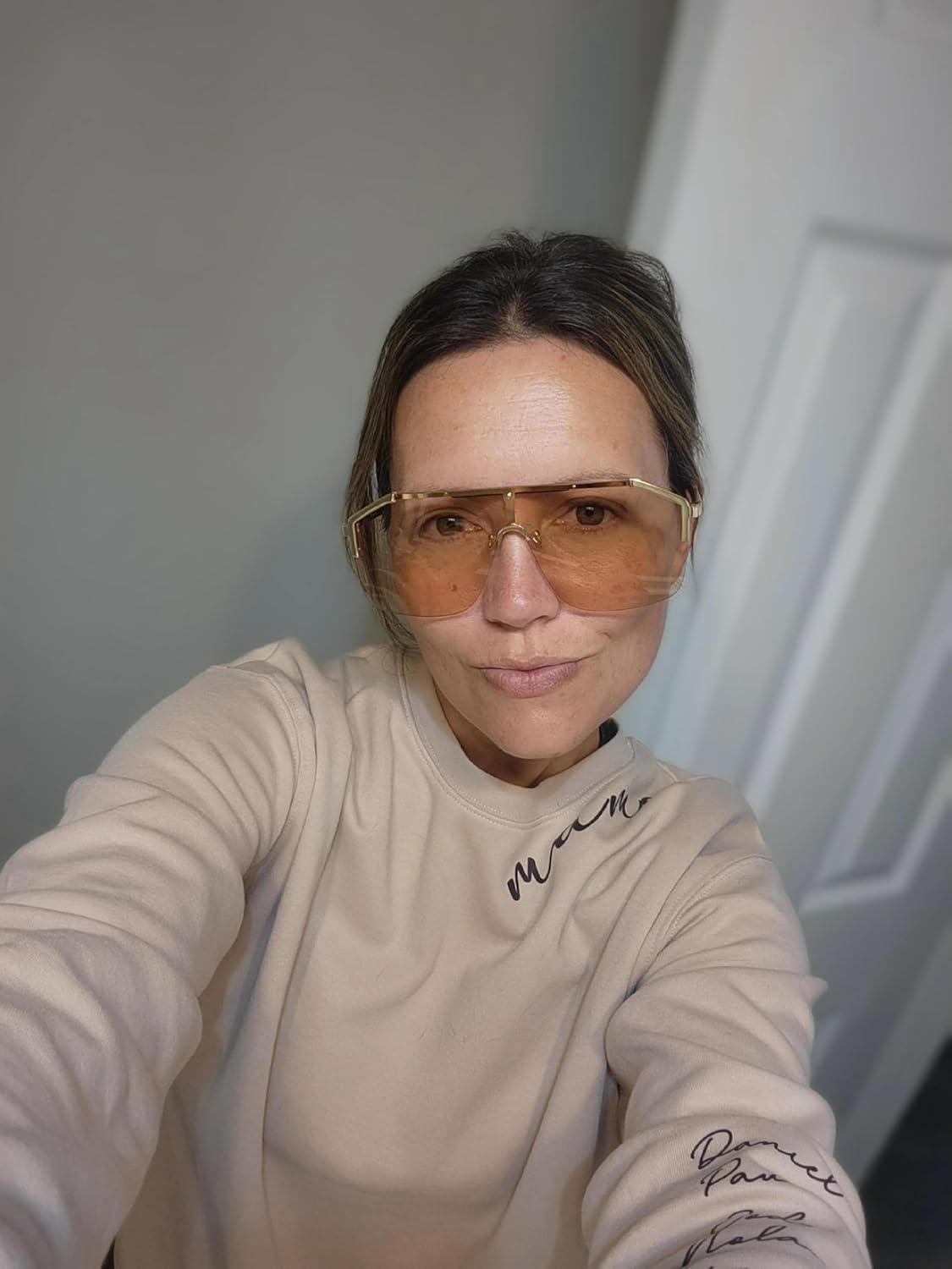 image:imageFEISEDY Classic Siamese One Piece Oversized Sunglasses Nice Rimless Stylish Retro Design for Women Men B263403 Leopardpink