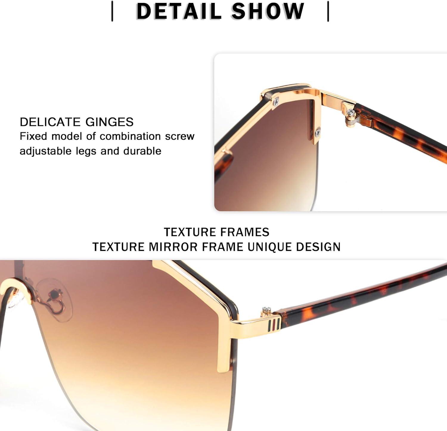 image:imageFEISEDY Classic Siamese One Piece Oversized Sunglasses Nice Rimless Stylish Retro Design for Women Men B263404 Leopardbrown