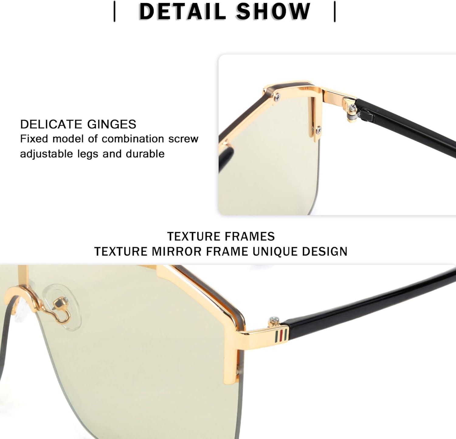 image:imageFEISEDY Classic Siamese One Piece Oversized Sunglasses Nice Rimless Stylish Retro Design for Women Men B263405 Transparent Green