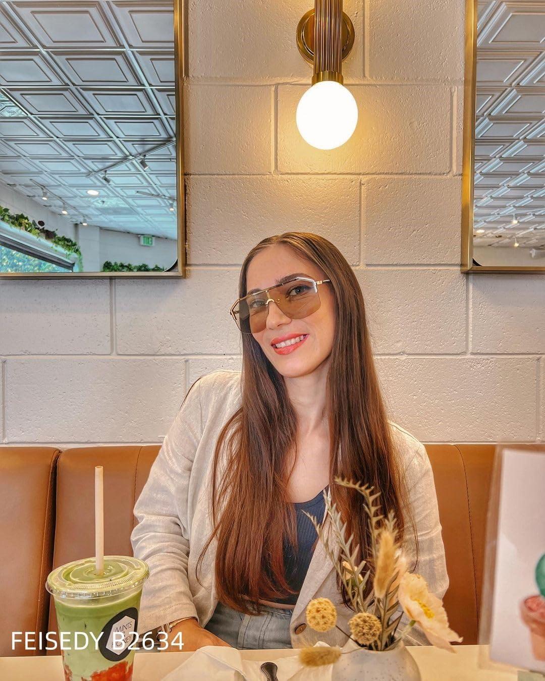 image:imageFEISEDY Classic Siamese One Piece Oversized Sunglasses Nice Rimless Stylish Retro Design for Women Men B263405 Transparent Green