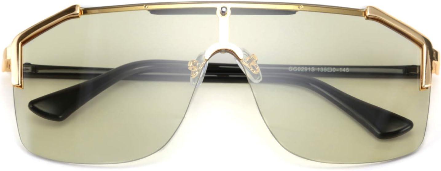 image:imageFEISEDY Classic Siamese One Piece Oversized Sunglasses Nice Rimless Stylish Retro Design for Women Men B263405 Transparent Green