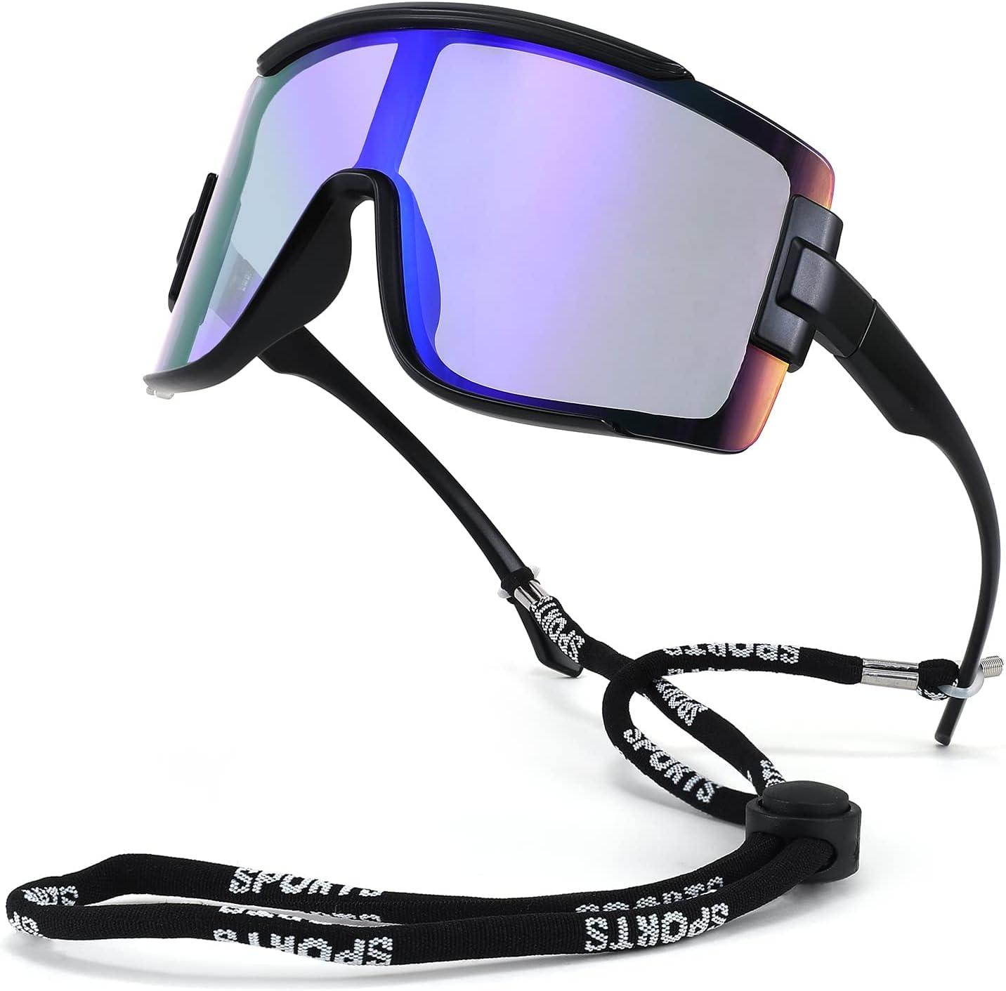 image:imageFEISEDY Men Women Sunglasses 80s Sport Cycling Baseball Glasses for Youth Teens Running Softball B4057Blue Mirror