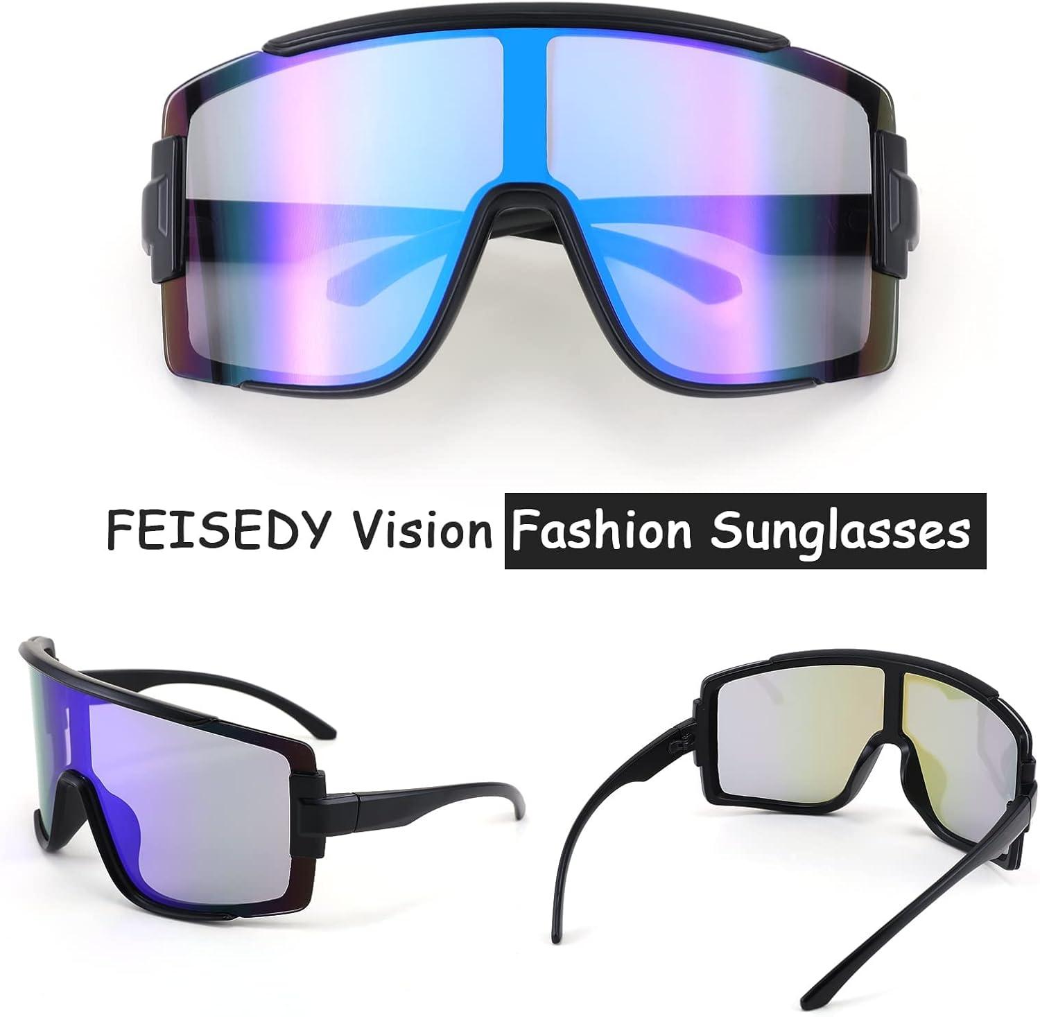 image:imageFEISEDY Men Women Sunglasses 80s Sport Cycling Baseball Glasses for Youth Teens Running Softball B4057Blue Mirror