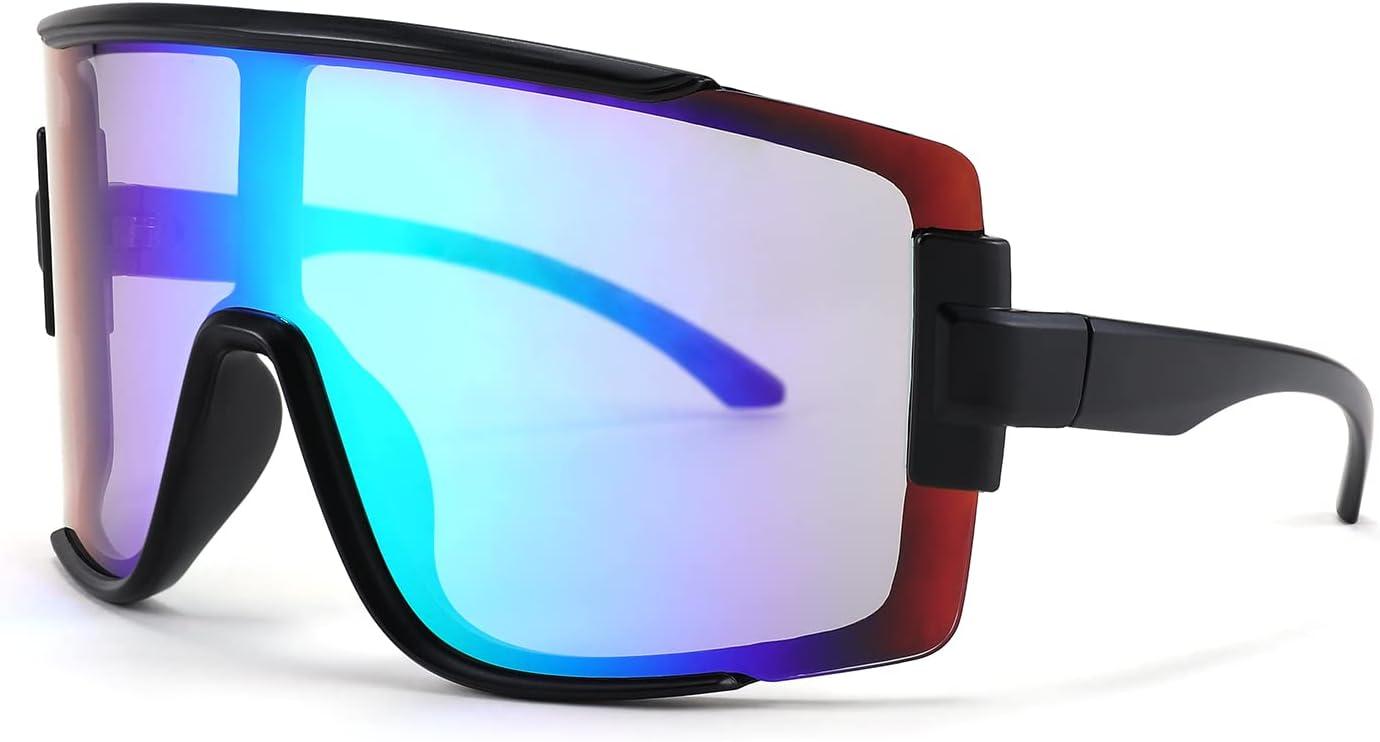 image:imageFEISEDY Men Women Sunglasses 80s Sport Cycling Baseball Glasses for Youth Teens Running Softball B4057Green Blue Mirror