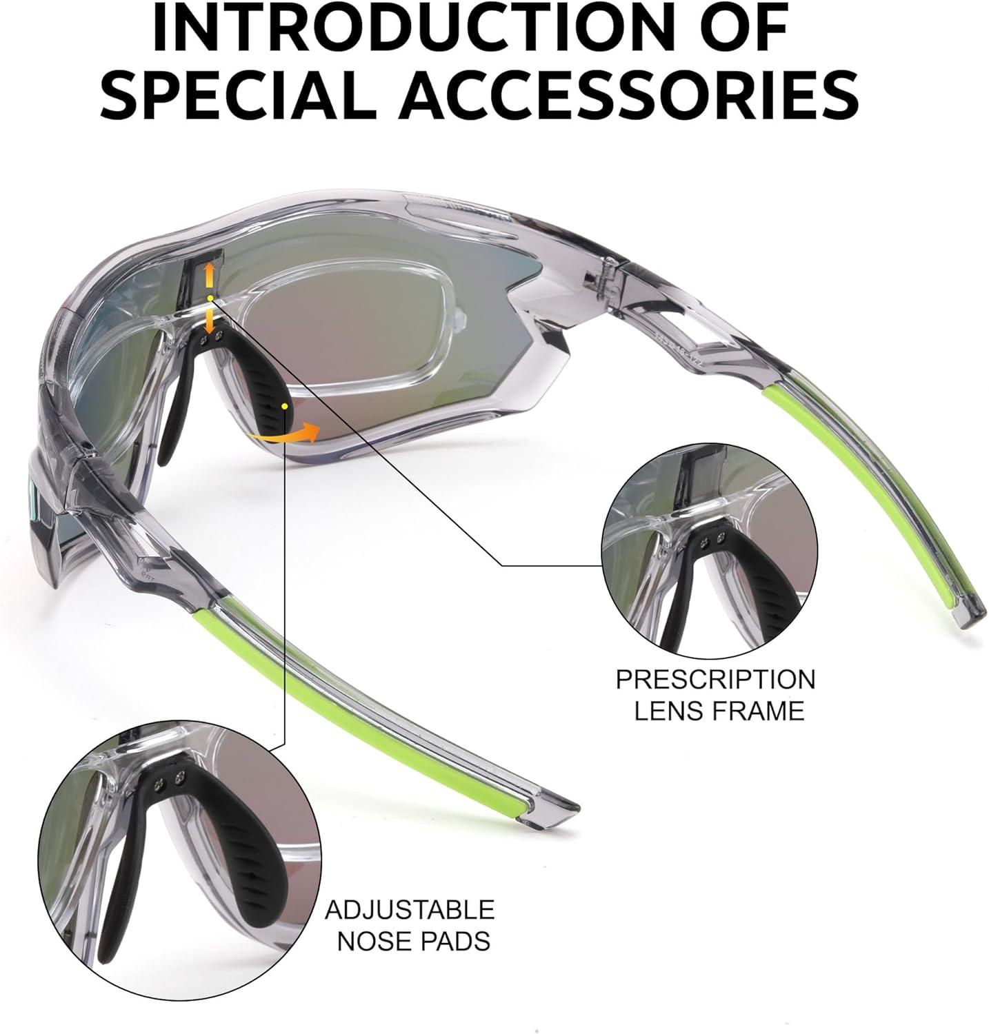 image:imageFEISEDY Polarized Sports Sunglasses Men Women UV Protection Cycling Baseball Glasses B4179Transparent Gray FrameGreen Mirror