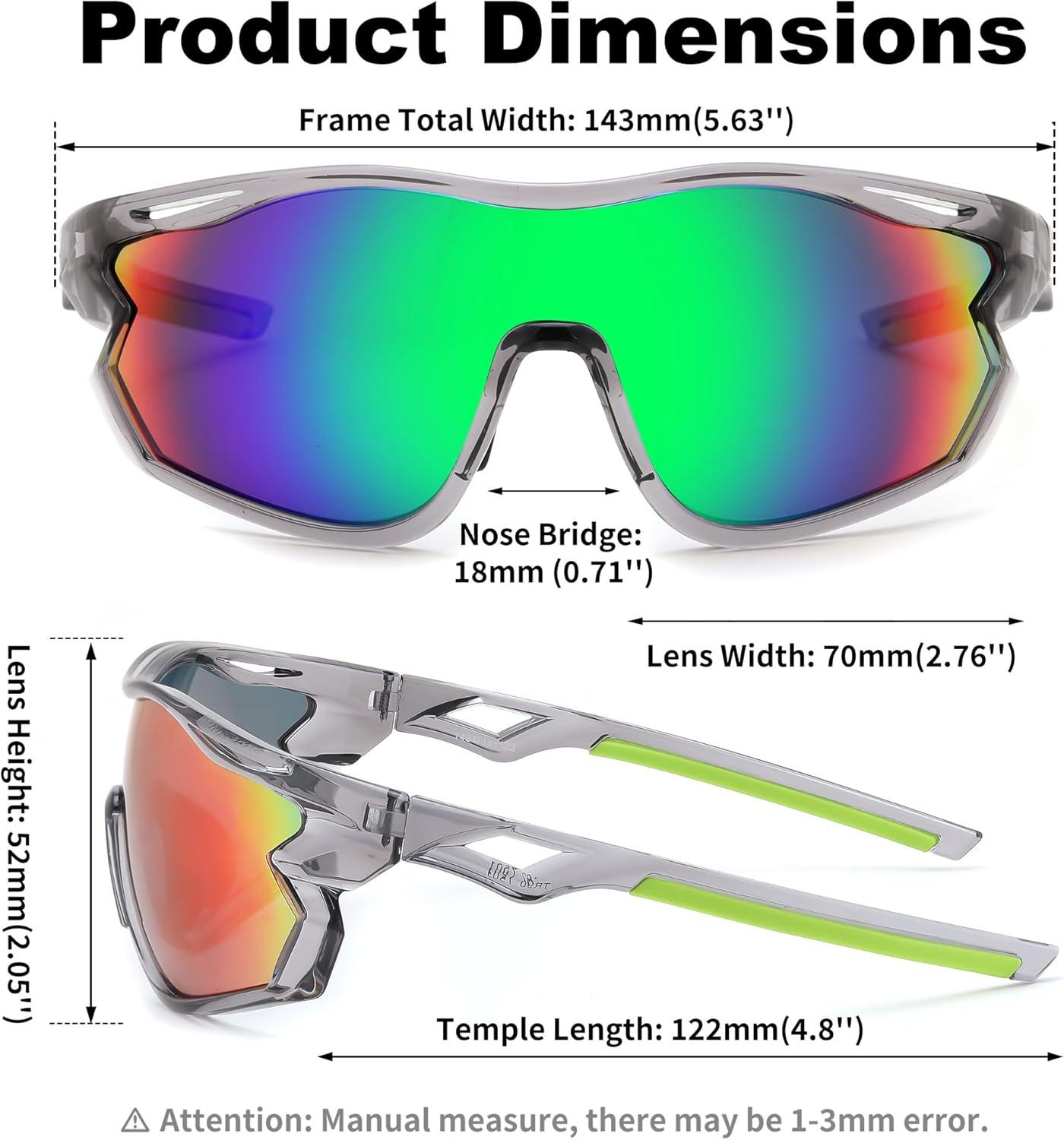 image:imageFEISEDY Polarized Sports Sunglasses Men Women UV Protection Cycling Baseball Glasses B4179Transparent Gray FrameGreen Mirror