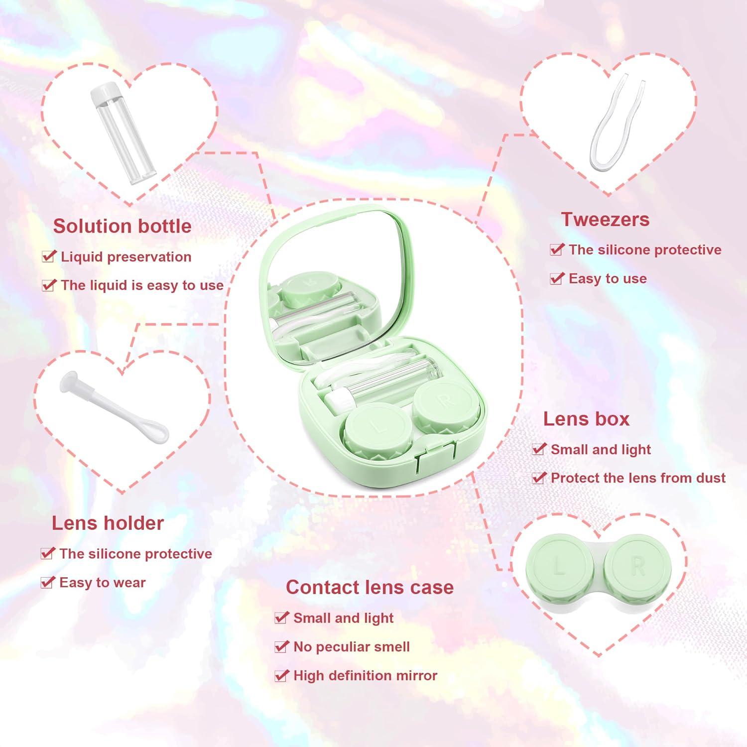 image:imageFEISEDY Portable Cute Contact Lens Case Remover Tool With Mirror Tweezers Kit for Women and Girl B0081Green