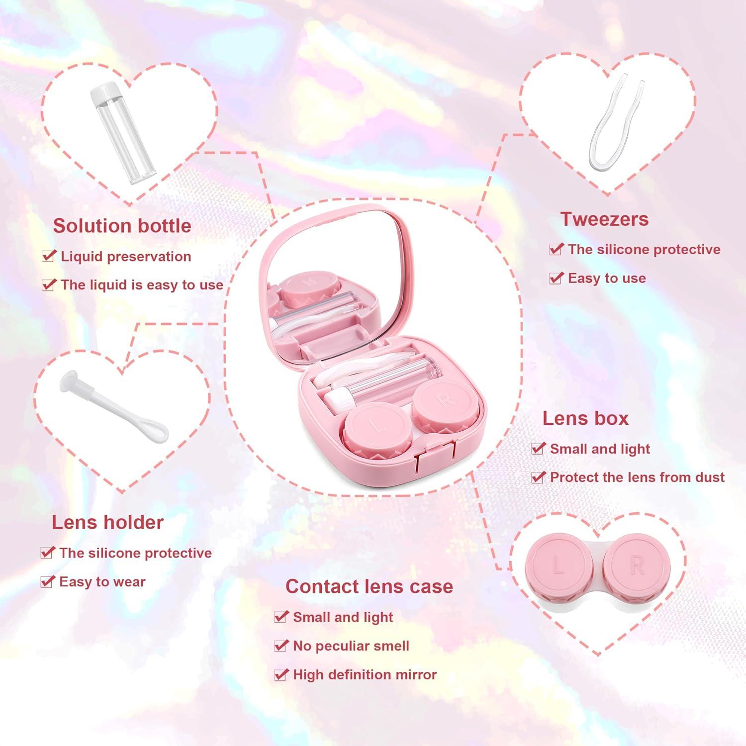 image:imageFEISEDY Portable Cute Contact Lens Case Remover Tool With Mirror Tweezers Kit for Women and Girl B0081Pink