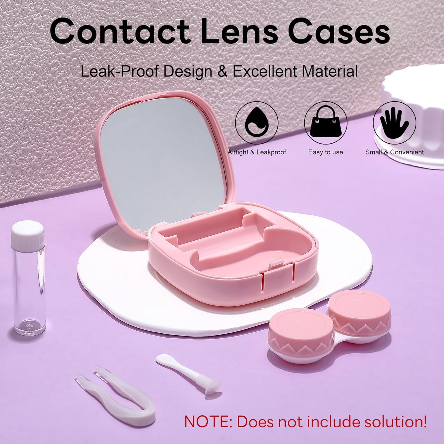 image:imageFEISEDY Portable Cute Contact Lens Case Remover Tool With Mirror Tweezers Kit for Women and Girl B0081Pink