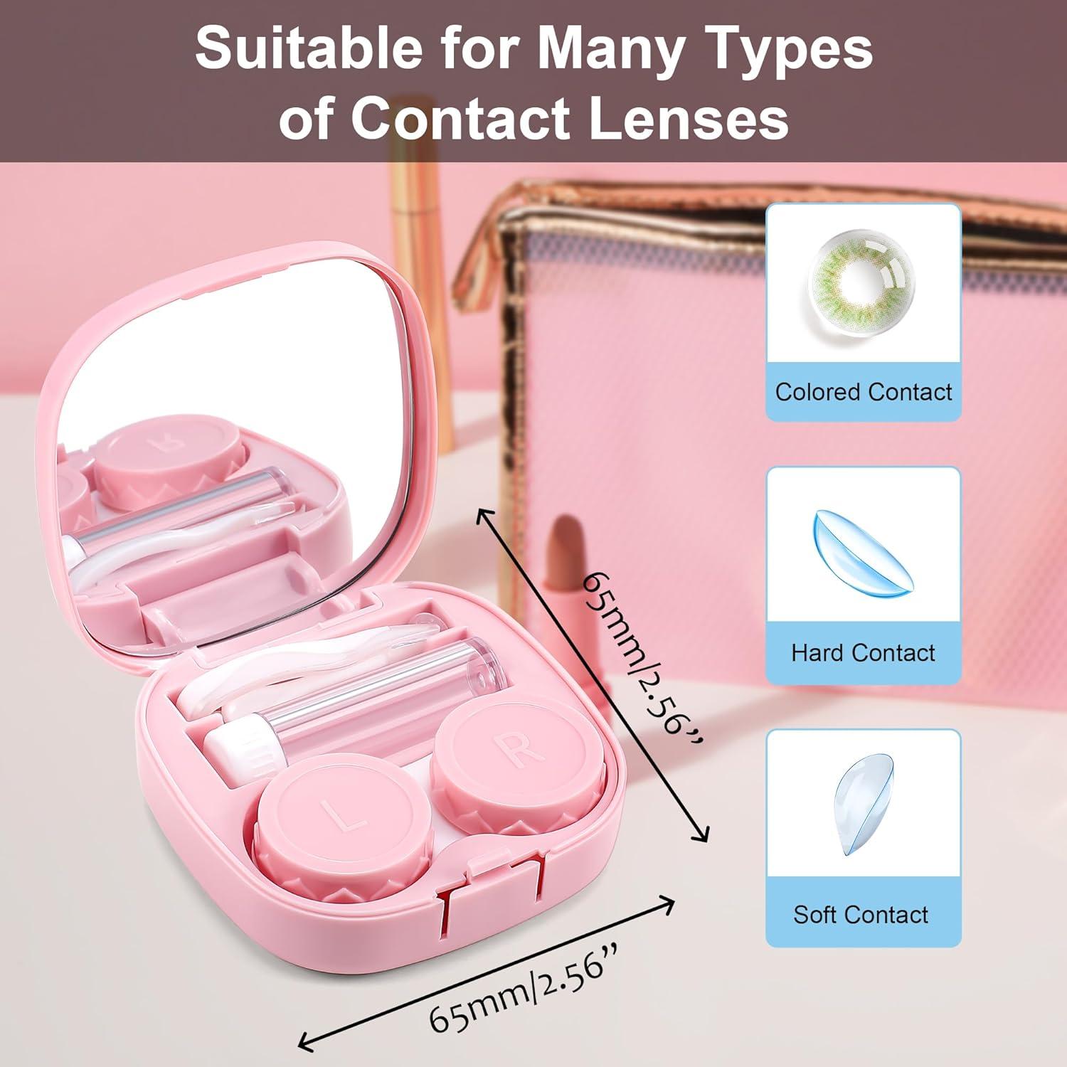 image:imageFEISEDY Portable Cute Contact Lens Case Remover Tool With Mirror Tweezers Kit for Women and Girl B0081Pink