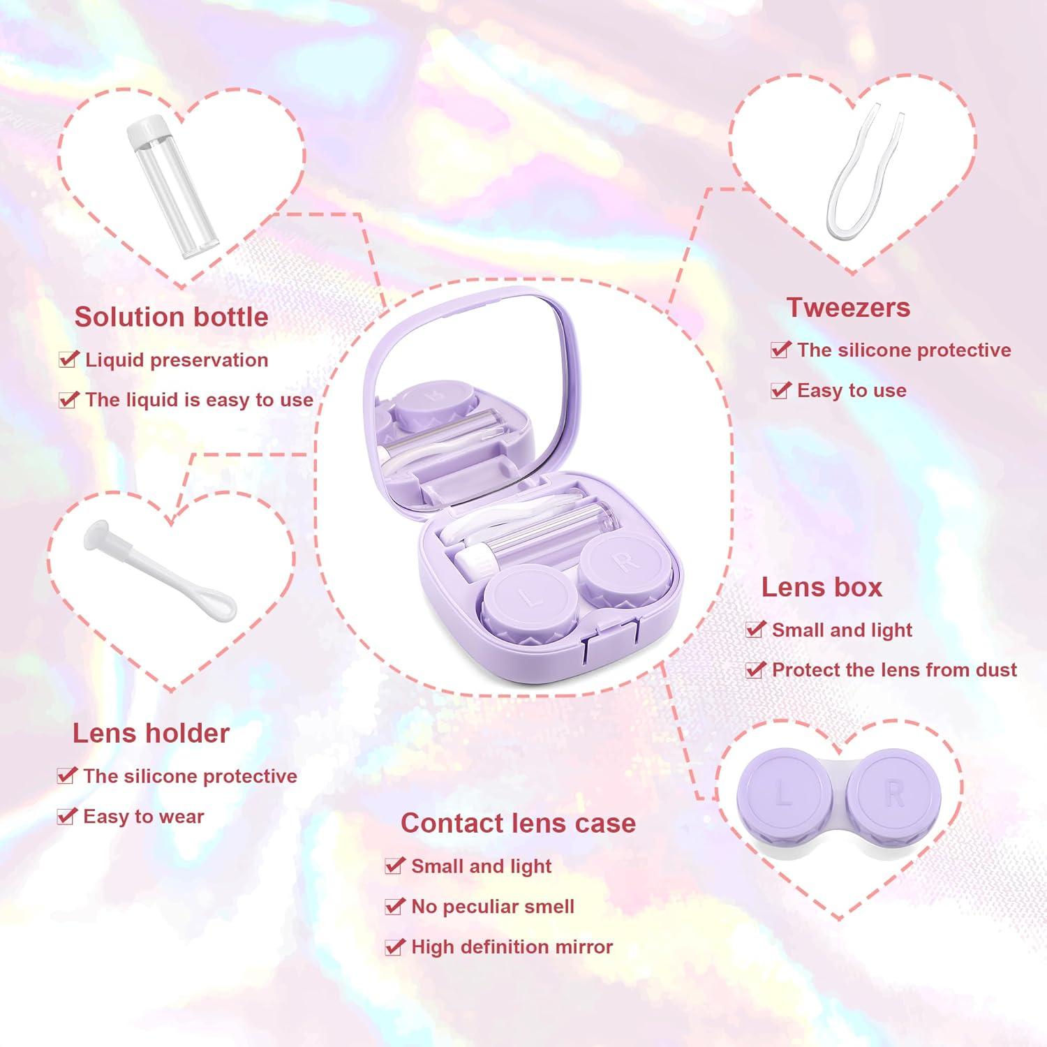 image:imageFEISEDY Portable Cute Contact Lens Case Remover Tool With Mirror Tweezers Kit for Women and Girl B0081Purple
