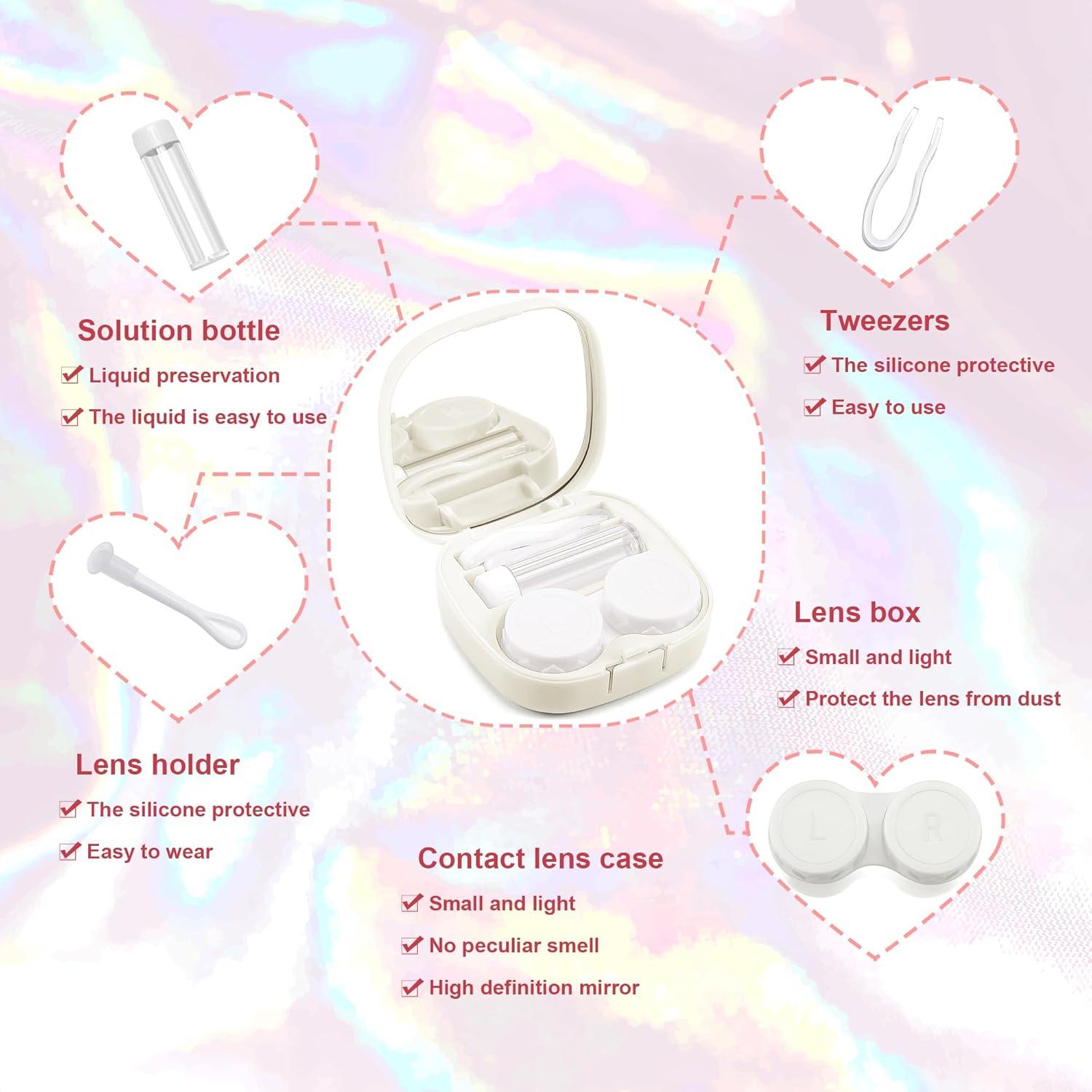 image:imageFEISEDY Portable Cute Contact Lens Case Remover Tool With Mirror Tweezers Kit for Women and Girl B0081White