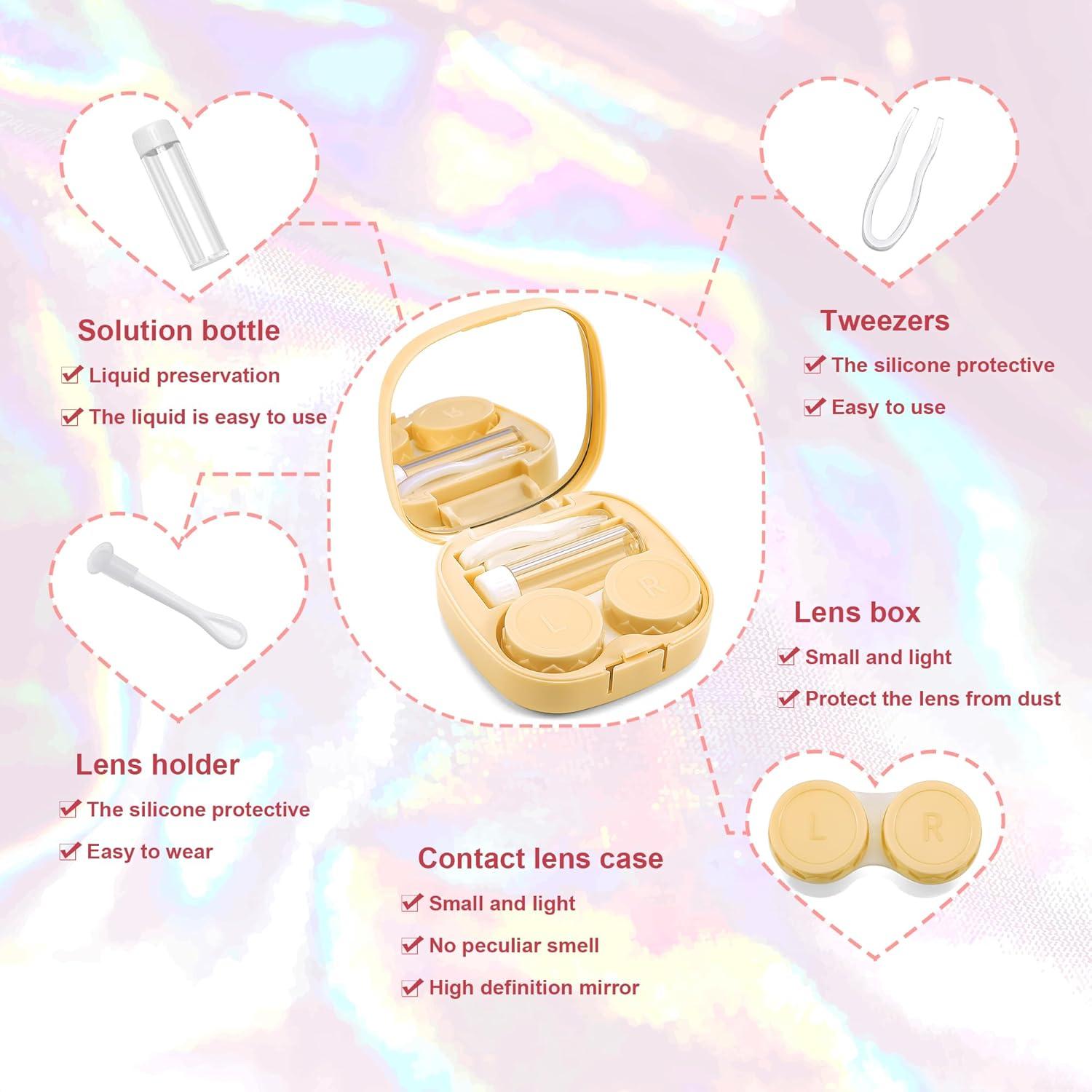 image:imageFEISEDY Portable Cute Contact Lens Case Remover Tool With Mirror Tweezers Kit for Women and Girl B0081Yellow