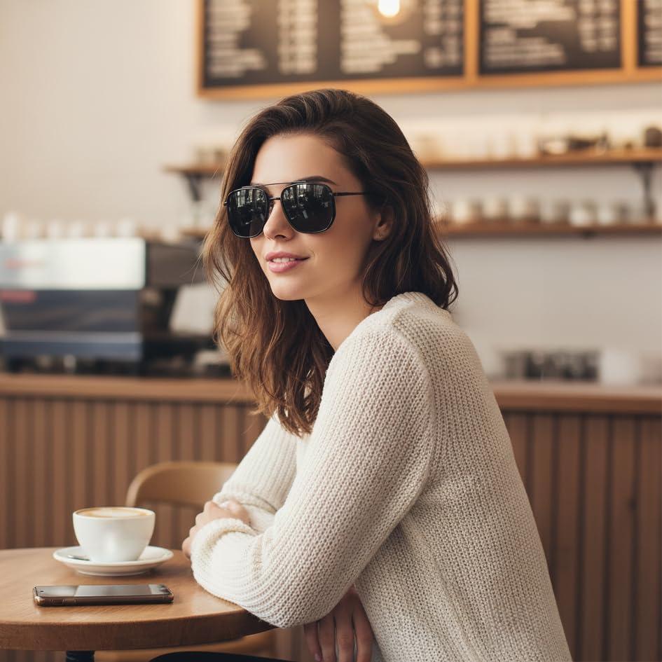 image:imageFEISEDY Retro Aviator Sunglasses for Women Men Vintage Classic Square Metal Frame Sun Glasses Trendy Shades B0371Black Frame Grey Lens