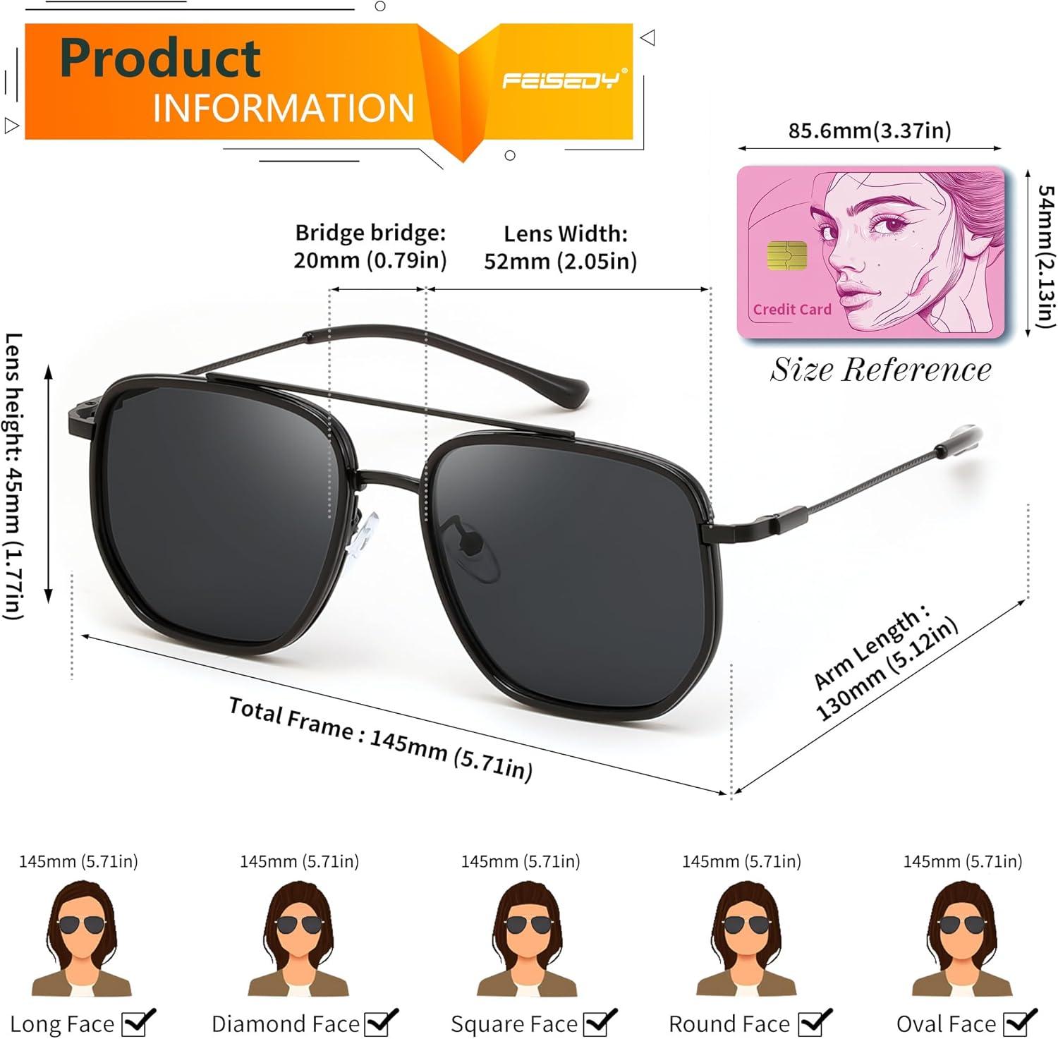 image:imageFEISEDY Retro Aviator Sunglasses for Women Men Vintage Classic Square Metal Frame Sun Glasses Trendy Shades B0371Black Frame Grey Lens